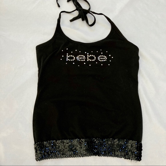 bebe Tops - Bebe black halter top sequins rhinestones